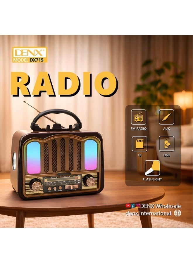 دينكس راديو  HI-FI بثلاث قنوات FM - AM - SW ذهبي/بني/أسود بلوتوث AUX بطاقة TF قرص فلاش USB - Image 1